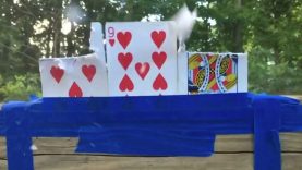 First attempt to split playing cards with one bullet using Soule Sights