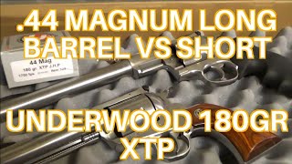 44 Magnum 180gr XTP Underwood Long Barrel vs  Short Barrel Chronograph Only