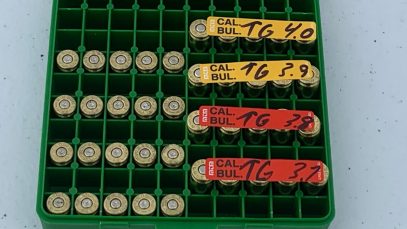 Ladder test Lee 356-125-2R 9mm bullets from MCK with Titegroup