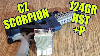 CZ SCORPION 9mm 124gr +P FEDERAL HST ballistics gel REVIEW
