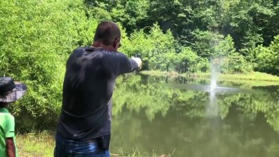 Country boy skipping rocks “actually bullets”