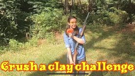 CrushaClayChallenge, my daughter crushing a clay with her Browning BP shotgun