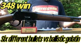 Model 71, 348 Win 6 different bullets tested in ballistic gelatin